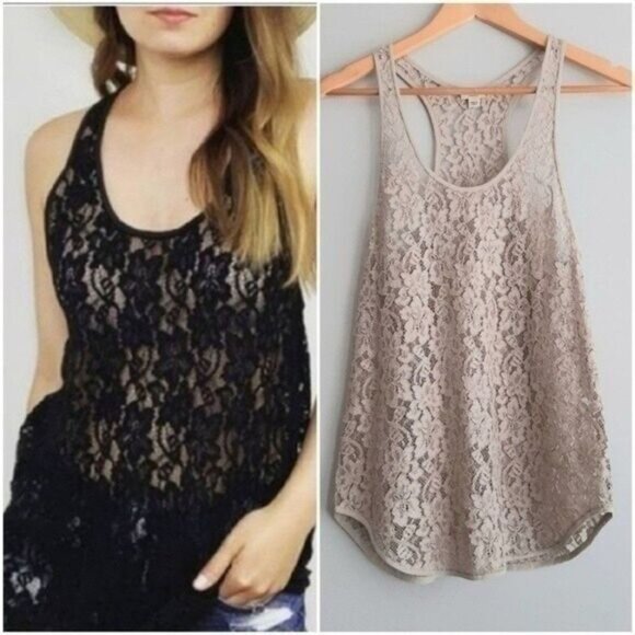 Aritzia WILFRED Nude Floral Lace Stretchy Tank Top Sz XS - Picture 1 of 12
